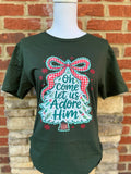 Oh Come Let Us Adore Him On Gildan Softstyle Forest - Adult & Kids T-Shirts, Sweatshirts & Hoodies apparel design preview 1