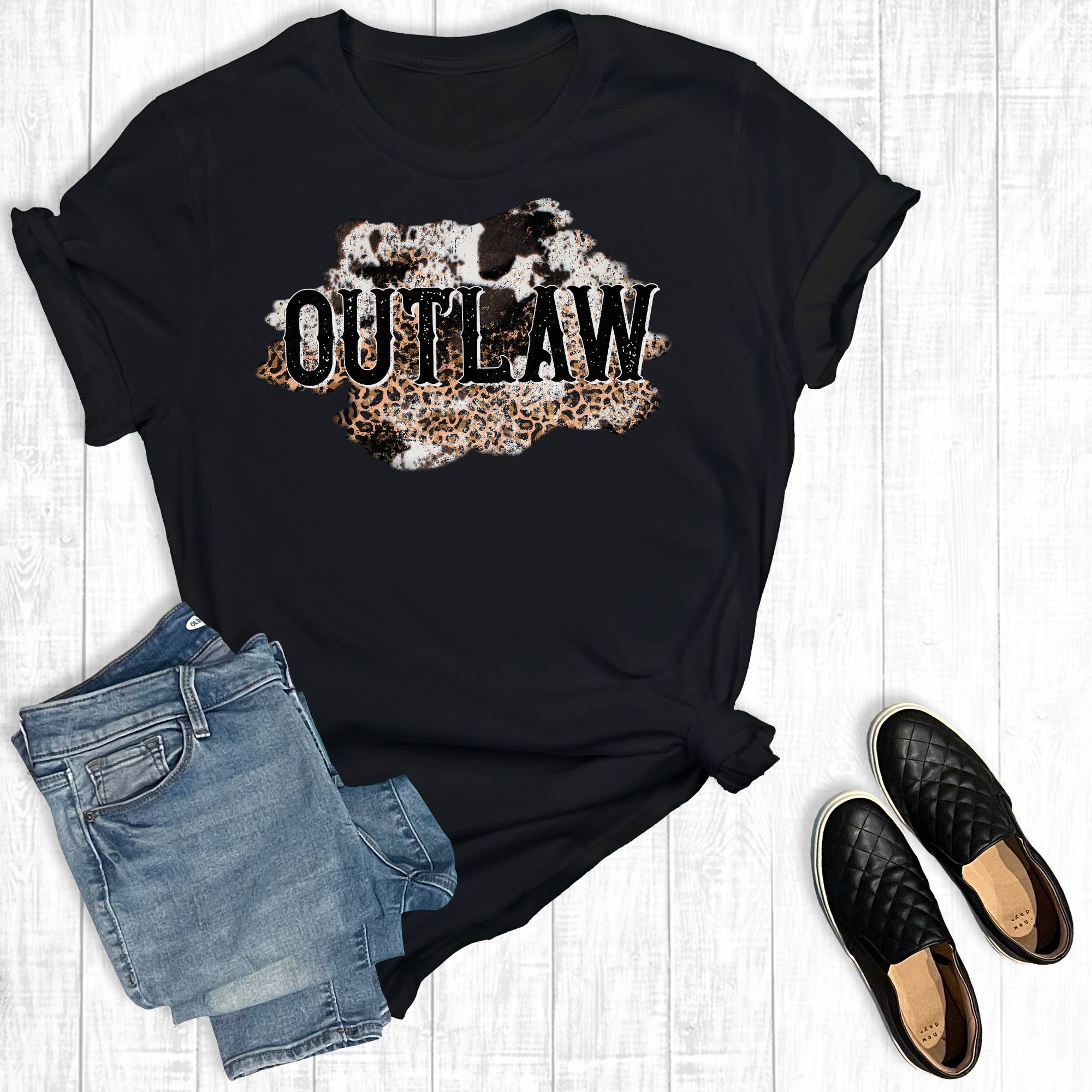 Western Outlaw Leopard Cowhide Graphic - Adult & Kids T-Shirts, Sweatshirts & Hoodies apparel design preview 1