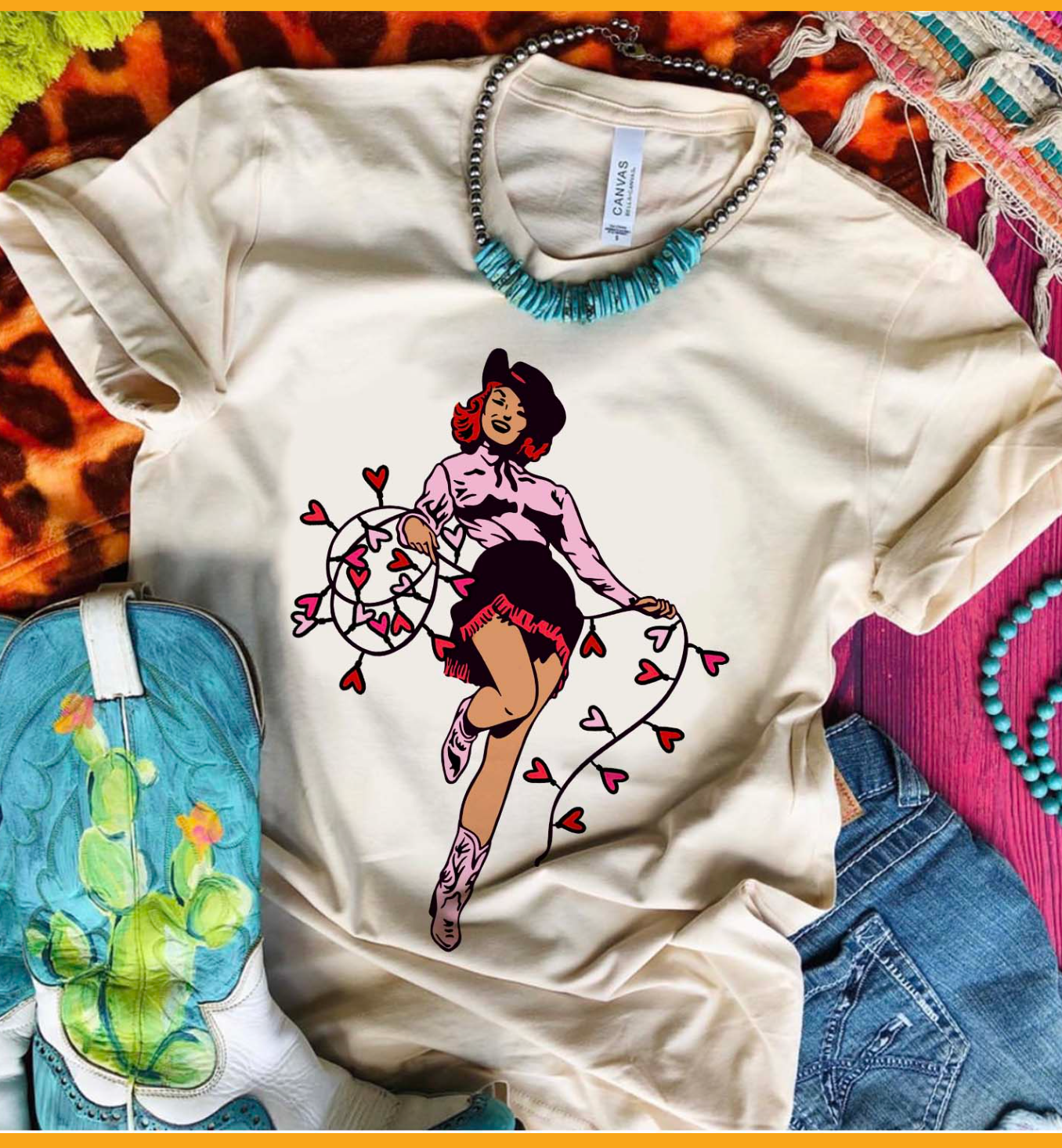 Valentine Cowgirl- Cream - Adult & Kids T-Shirts, Sweatshirts & Hoodies apparel design preview 1