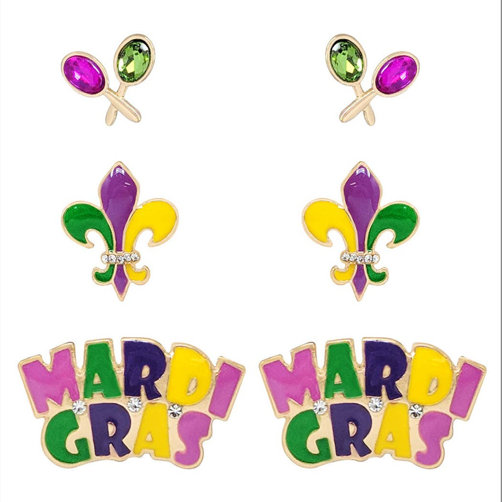 Mardi Gras Text and Figure 3 in 1 Post Earrings - Adult & Kids T-Shirts, Sweatshirts & Hoodies apparel design preview 1