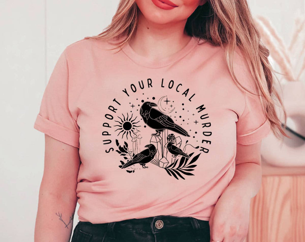 Support Your Local Murder Cute Crow Bird Pun Graphic - Adult & Kids T-Shirts, Sweatshirts & Hoodies apparel design preview 1