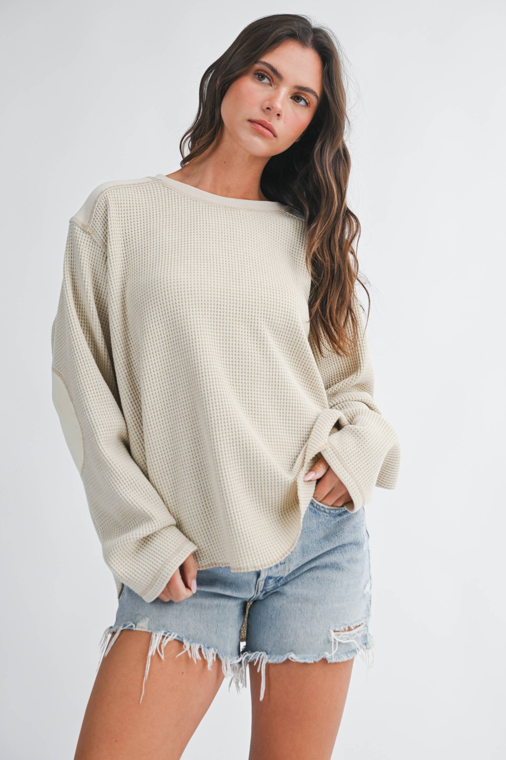 8623HK Waffle Knit Contrast Panel Top - Adult & Kids T-Shirts, Sweatshirts & Hoodies apparel design preview 1