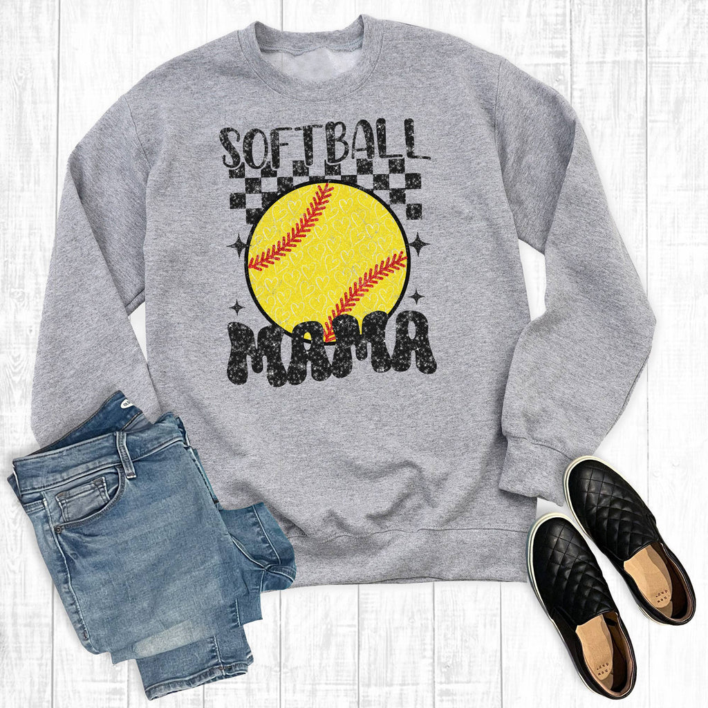 Retro Softball Mama - Adult & Kids T-Shirts, Sweatshirts & Hoodies apparel design preview 1