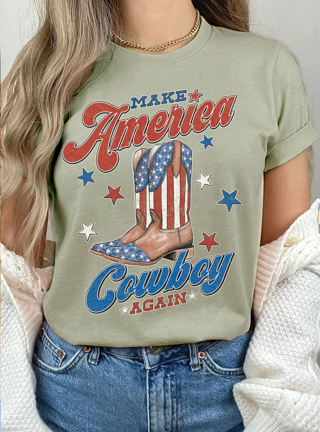 Make America Cowboy Again Flag Boots Graphic - Adult & Kids T-Shirts, Sweatshirts & Hoodies apparel design preview 1