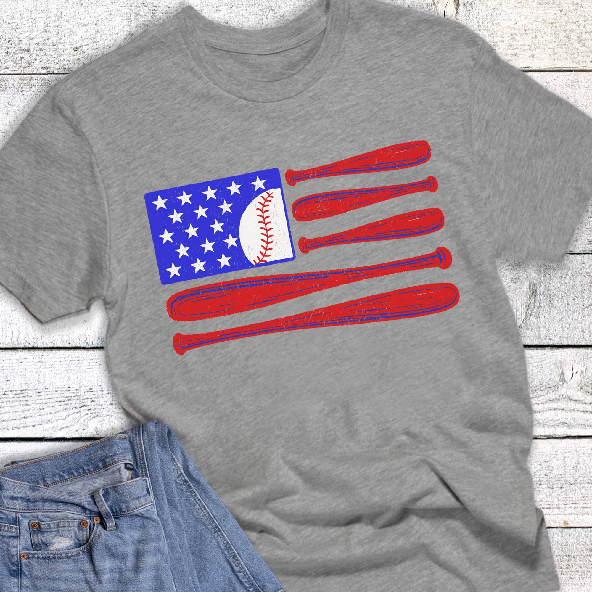 Baseball Patriotic Bat Flag Graphic - Adult & Kids T-Shirts, Sweatshirts & Hoodies apparel design preview 1
