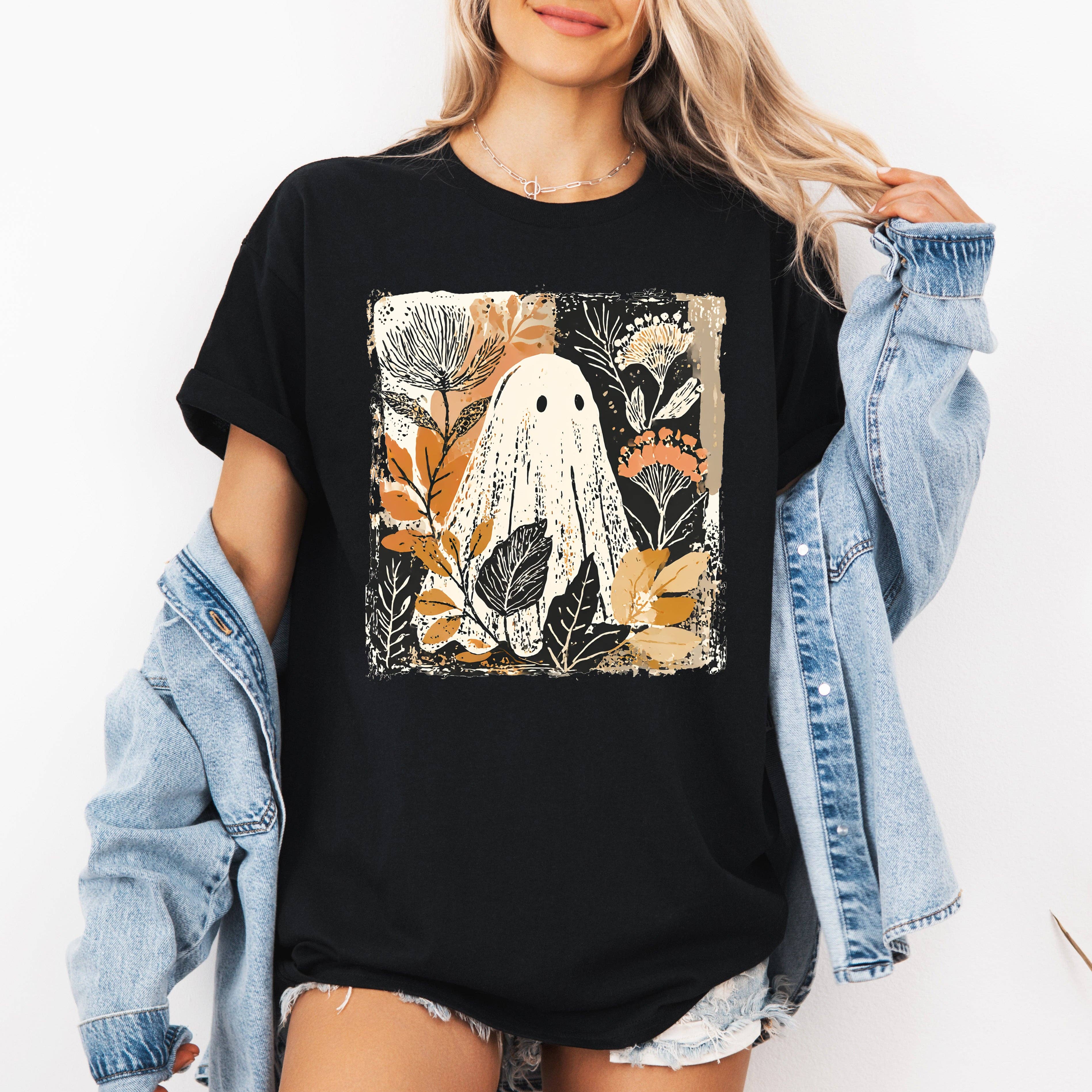 Vintage Ghost Halloween, Botanical Floral Autumn Fall - Adult & Kids T-Shirts, Sweatshirts & Hoodies apparel design preview 1