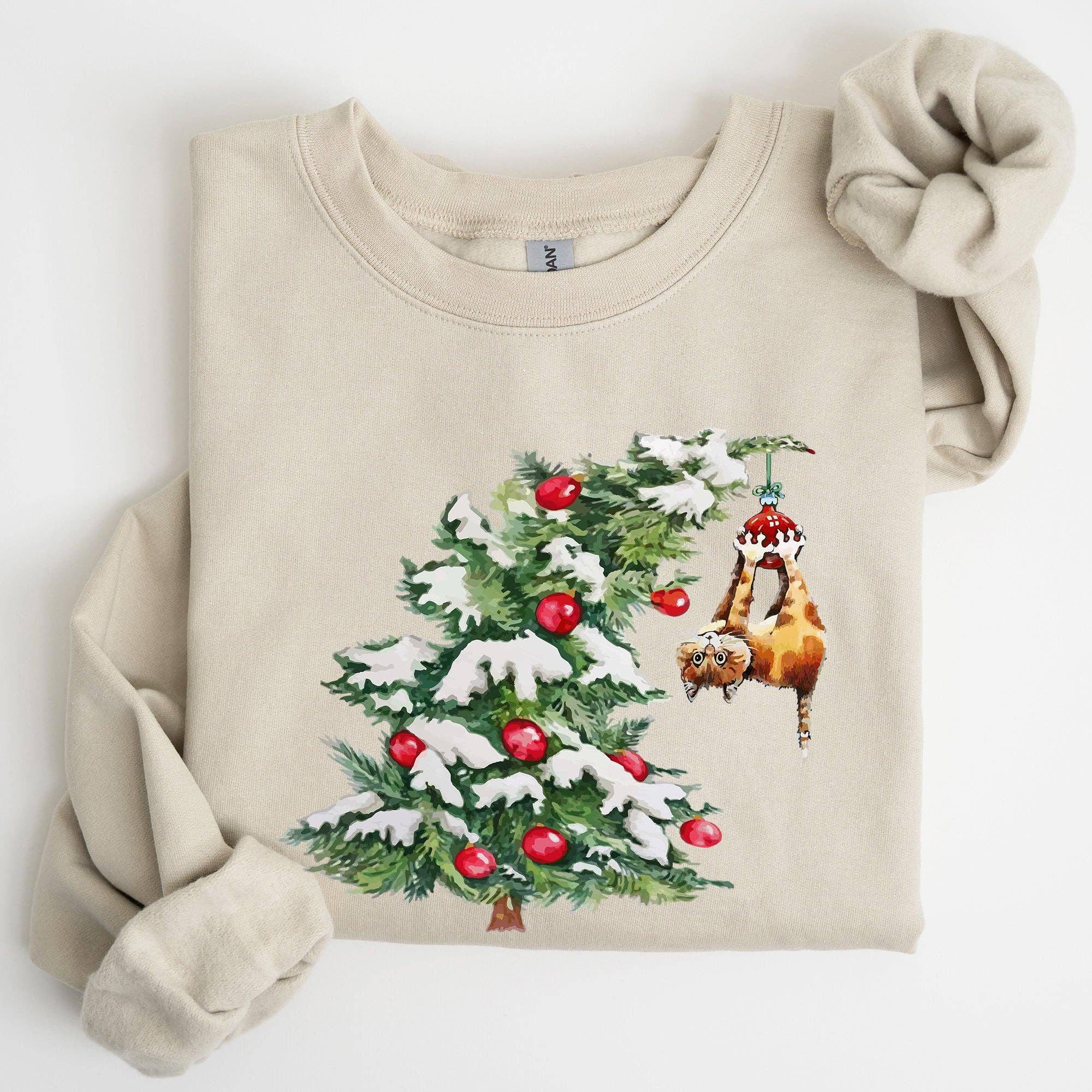 Cat Christmas Tree, Funny, Naughty, Santa, Xmas - Adult & Kids T-Shirts, Sweatshirts & Hoodies apparel design preview 1
