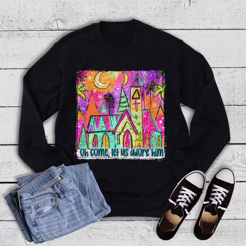 Christmas Faith Watercolor Let Us Adore - Adult & Kids T-Shirts, Sweatshirts & Hoodies apparel design preview 1