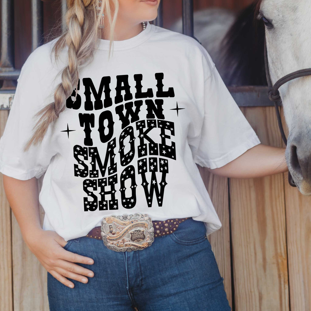 Small Town Smoke Show Western Comfort Color Graphic - Adult & Kids T-Shirts, Sweatshirts & Hoodies apparel design preview 1