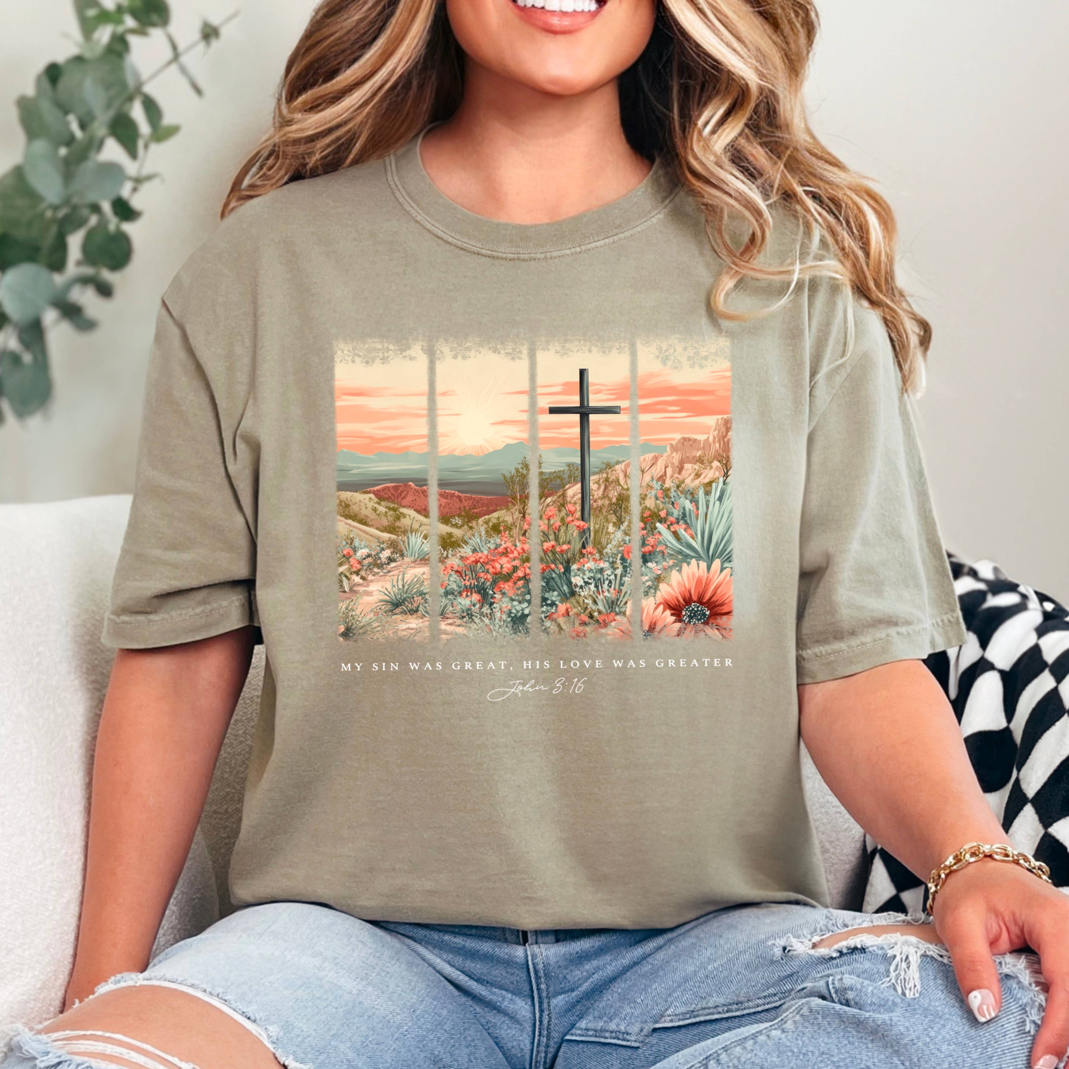 His Love Was Greater Easter Graphic Comfort Colors - Adult & Kids T-Shirts, Sweatshirts & Hoodies apparel design preview 1