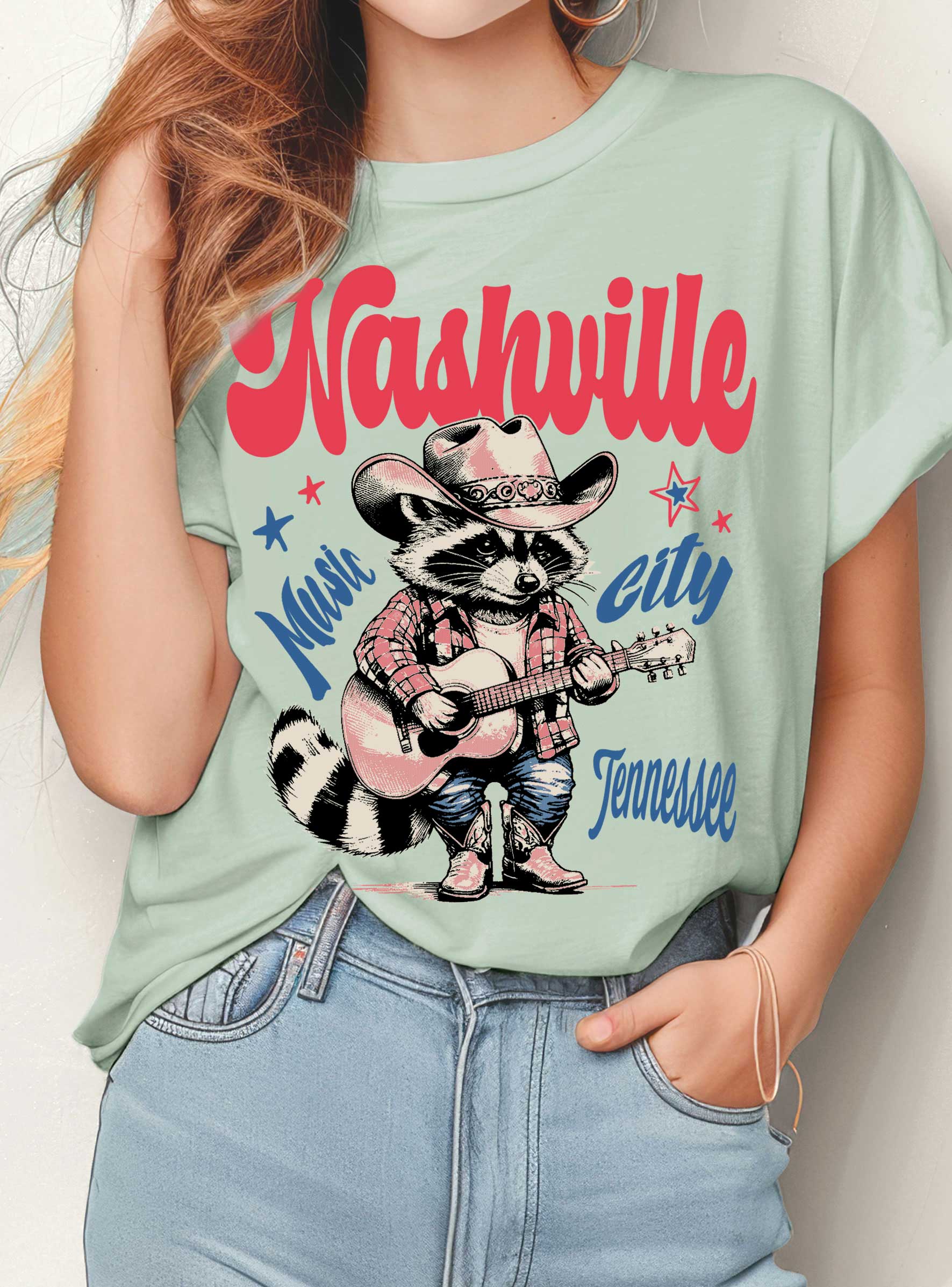 Nashville Music City Tennessee Raccoon Graphic - Adult & Kids T-Shirts, Sweatshirts & Hoodies apparel design preview 1