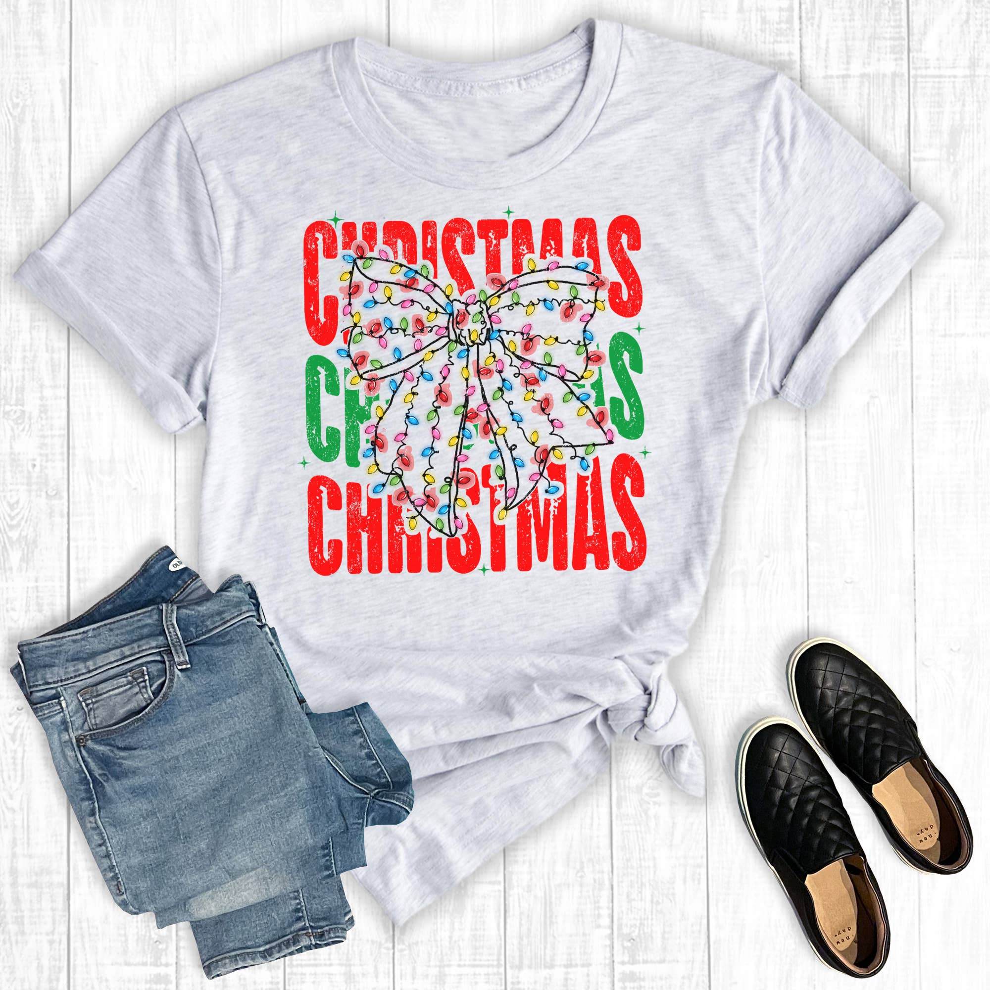 Christmas Light Coquette Bow Graphic - Adult & Kids T-Shirts, Sweatshirts & Hoodies apparel design preview 1