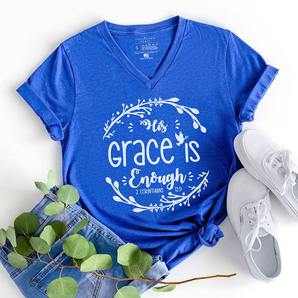 His Grace Is Enough Biblical V-Neck - Adult & Kids T-Shirts, Sweatshirts & Hoodies apparel design preview 1