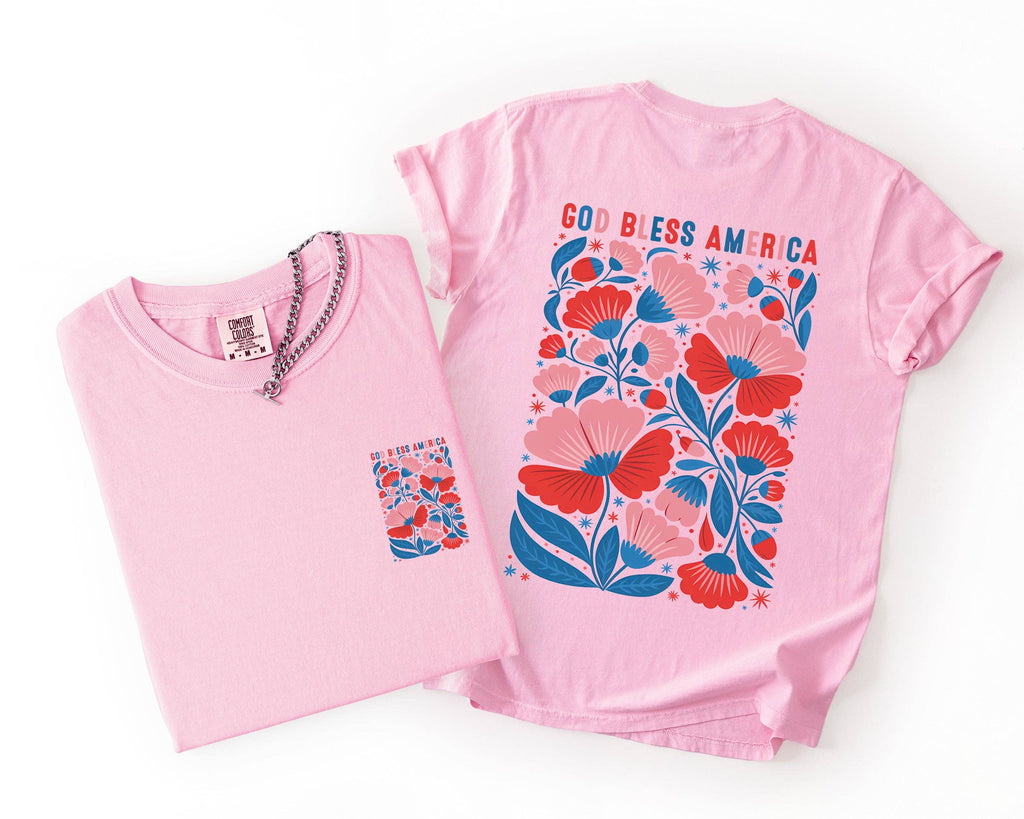 God Bless America, Floral, Flowers, USA, 4th of July - Adult & Kids T-Shirts, Sweatshirts & Hoodies apparel design preview 1