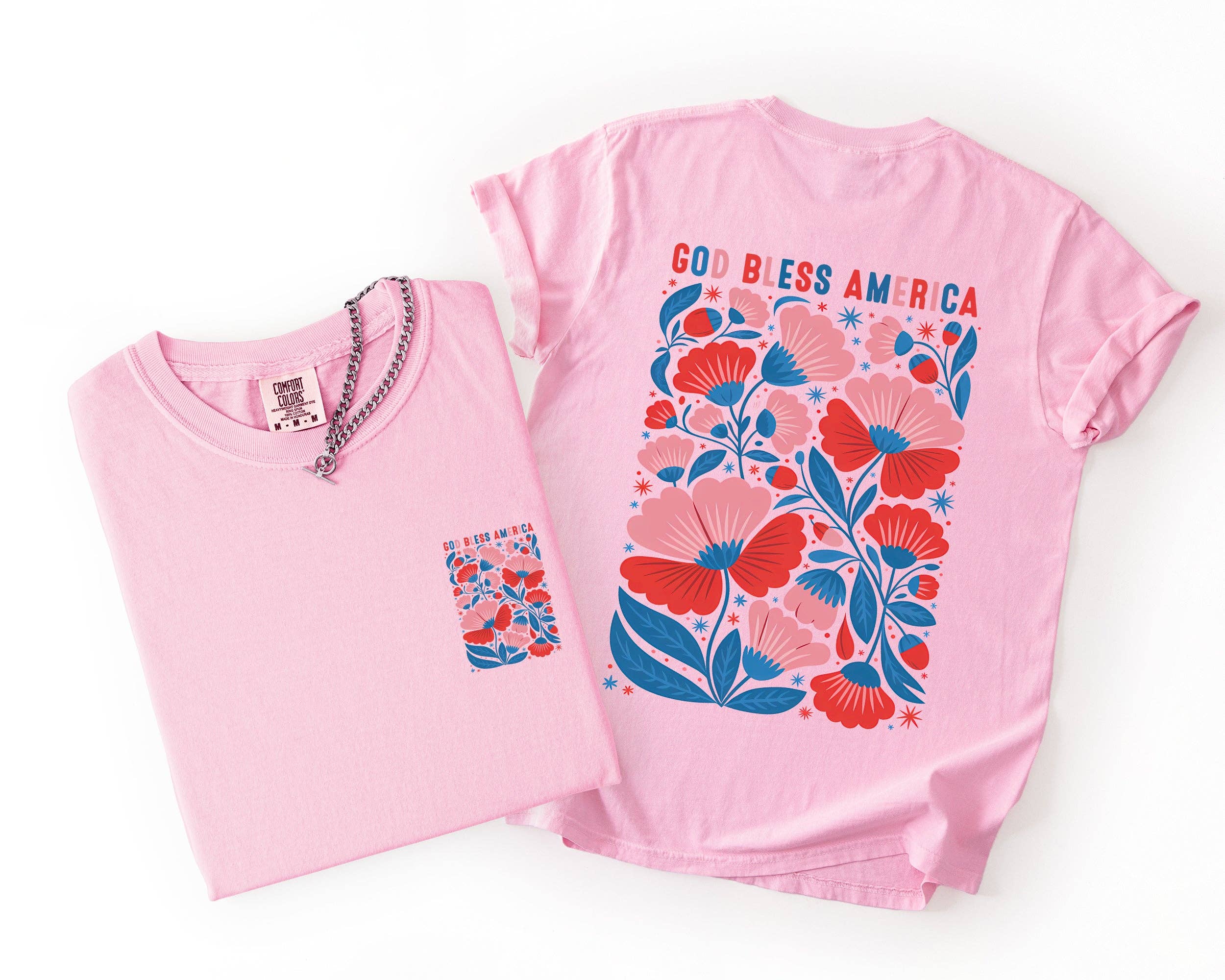 God Bless America, Floral, Flowers, USA, 4th of July - Adult & Kids T-Shirts, Sweatshirts & Hoodies apparel design preview 1