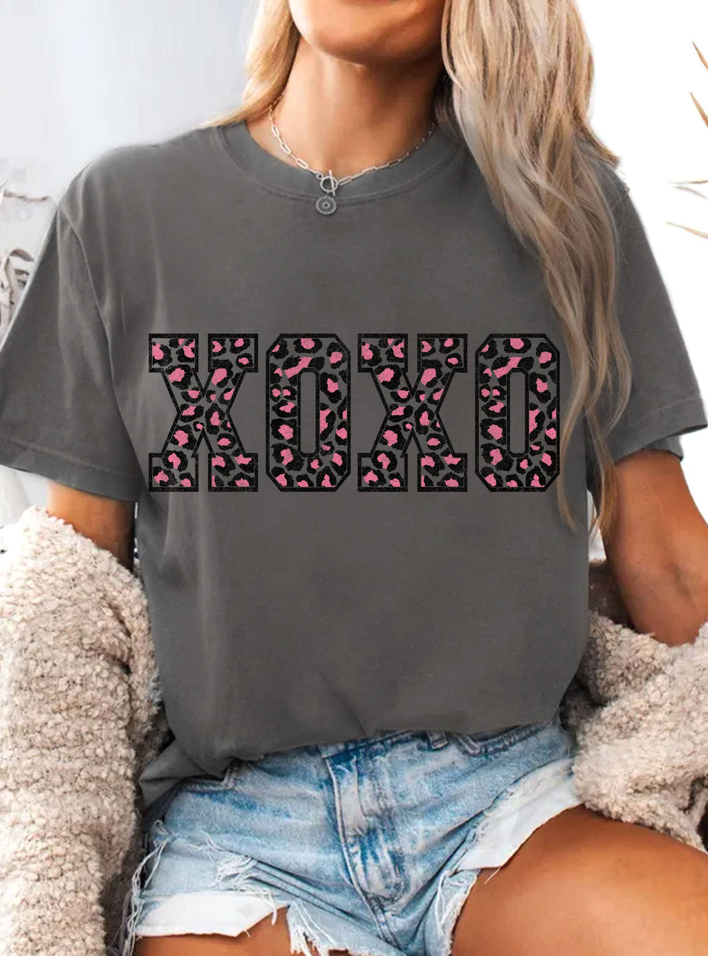 Xoxo Leopard Valentines Day Graphic - Adult & Kids T-Shirts, Sweatshirts & Hoodies apparel design preview 1