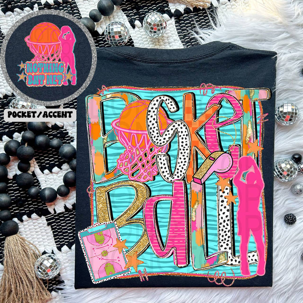 Basketball Nothing But Net Retro Faux Glitter - Adult & Kids T-Shirts, Sweatshirts & Hoodies apparel design preview 1
