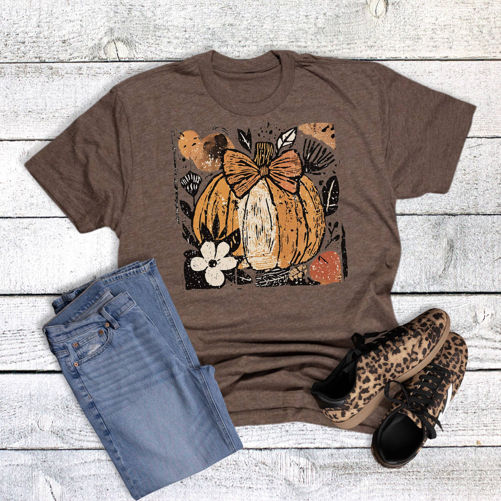 Pumpkin Boho Bow Floral Graphic - Adult & Kids T-Shirts, Sweatshirts & Hoodies apparel design preview 1