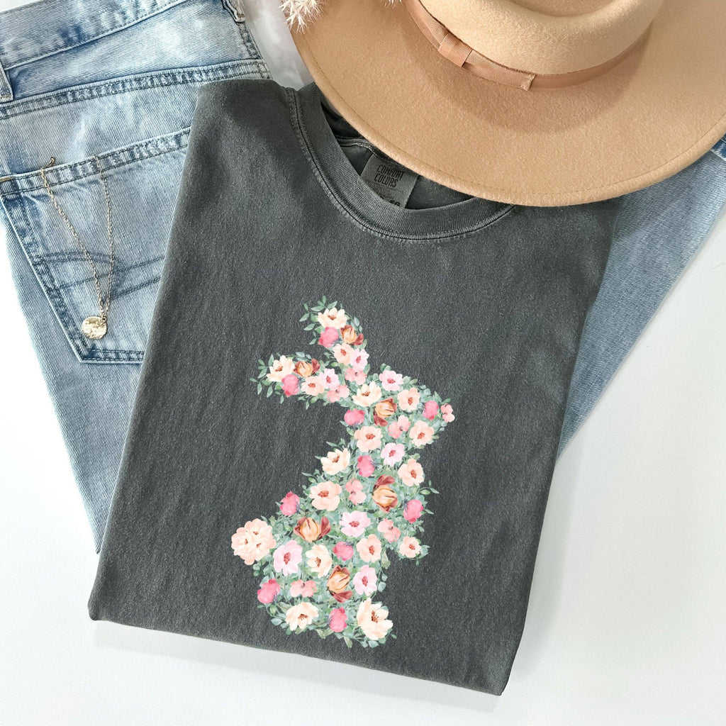 Floral Print Rabbit, Bunny, Easter Comfort Colors - Adult & Kids T-Shirts, Sweatshirts & Hoodies apparel design preview 1