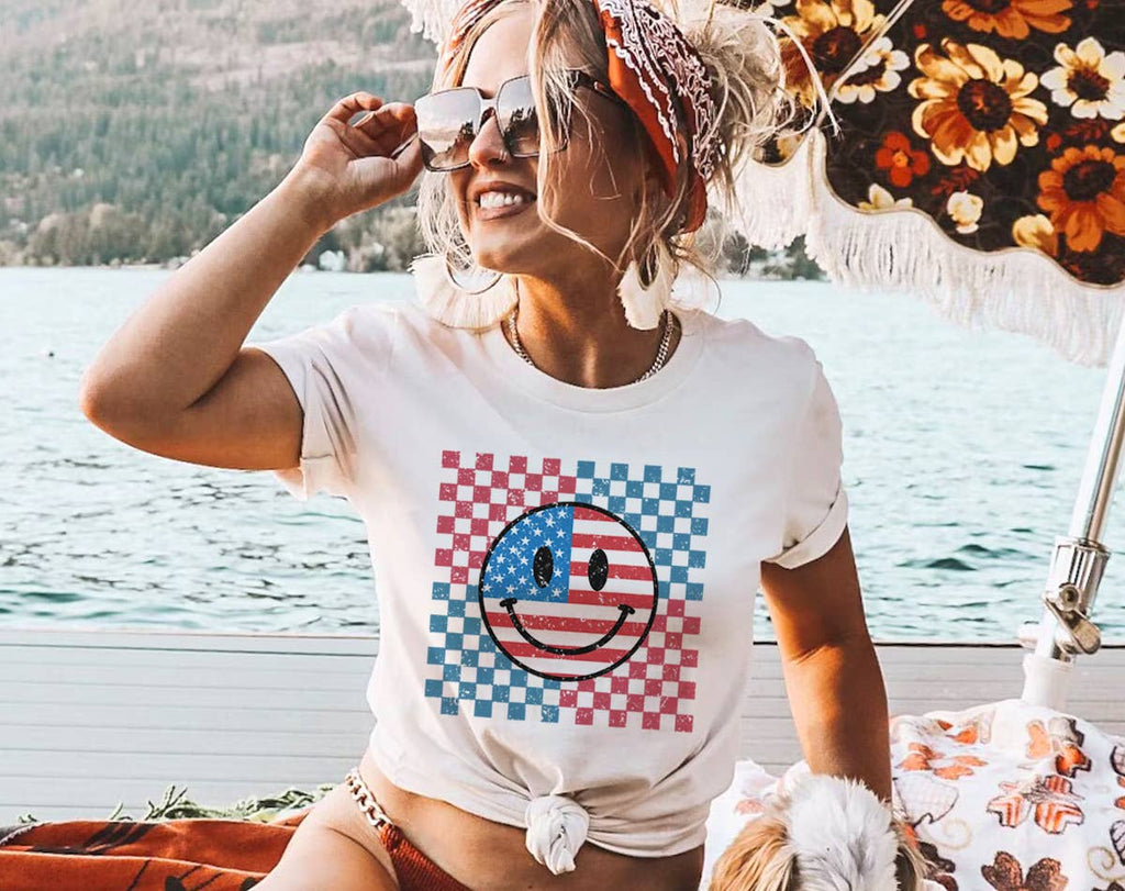 4th of July Retro Smiley Face - Adult & Kids T-Shirts, Sweatshirts & Hoodies apparel design preview 1