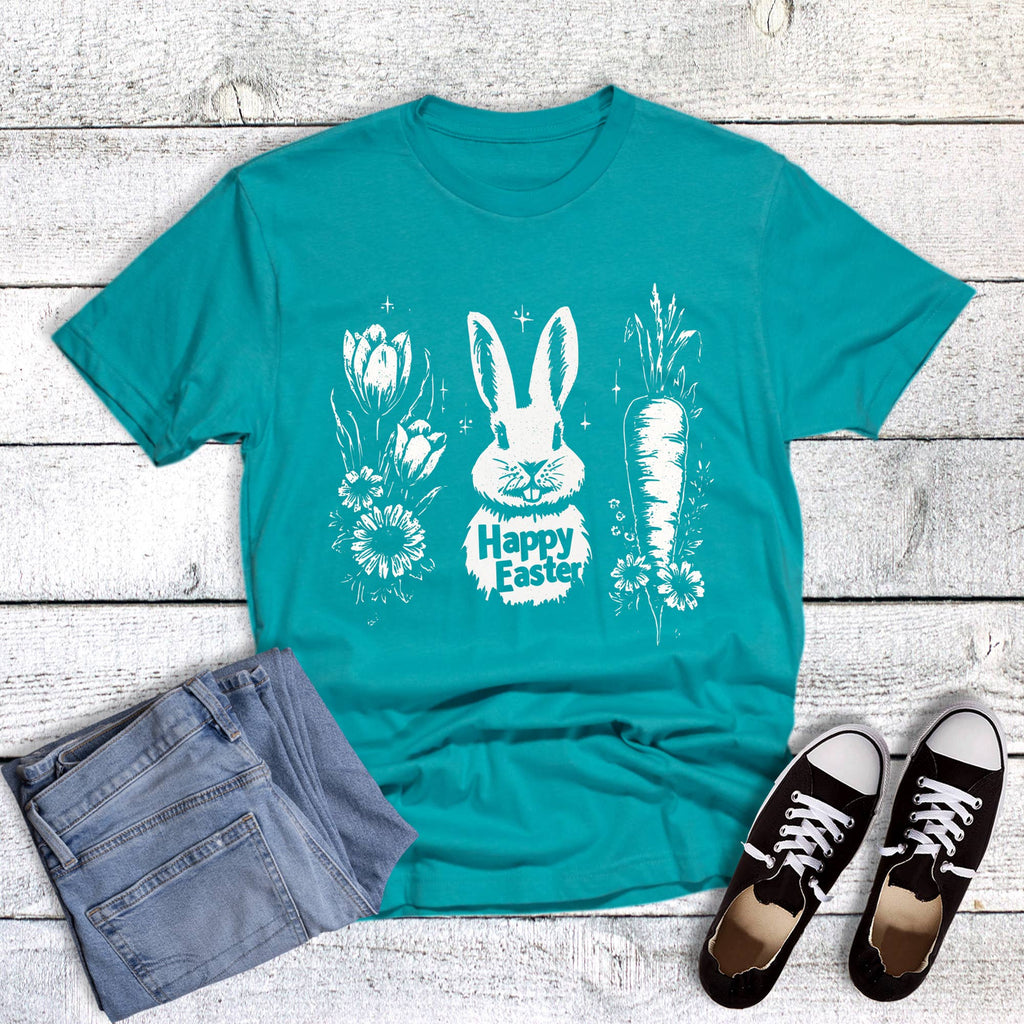 Easter Vintage Flowers Rabbit Carrot Graphic - Adult & Kids T-Shirts, Sweatshirts & Hoodies apparel design preview 1