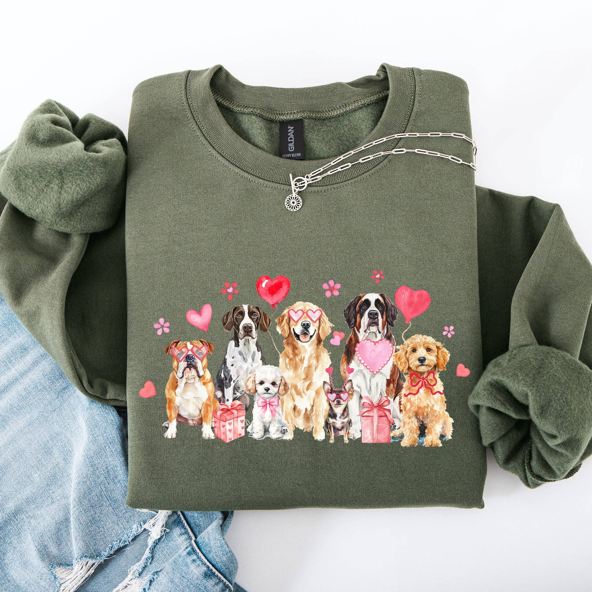 Valentine's Dogs, Cute, Animal Lover, Hearts Love - Adult & Kids T-Shirts, Sweatshirts & Hoodies apparel design preview 1