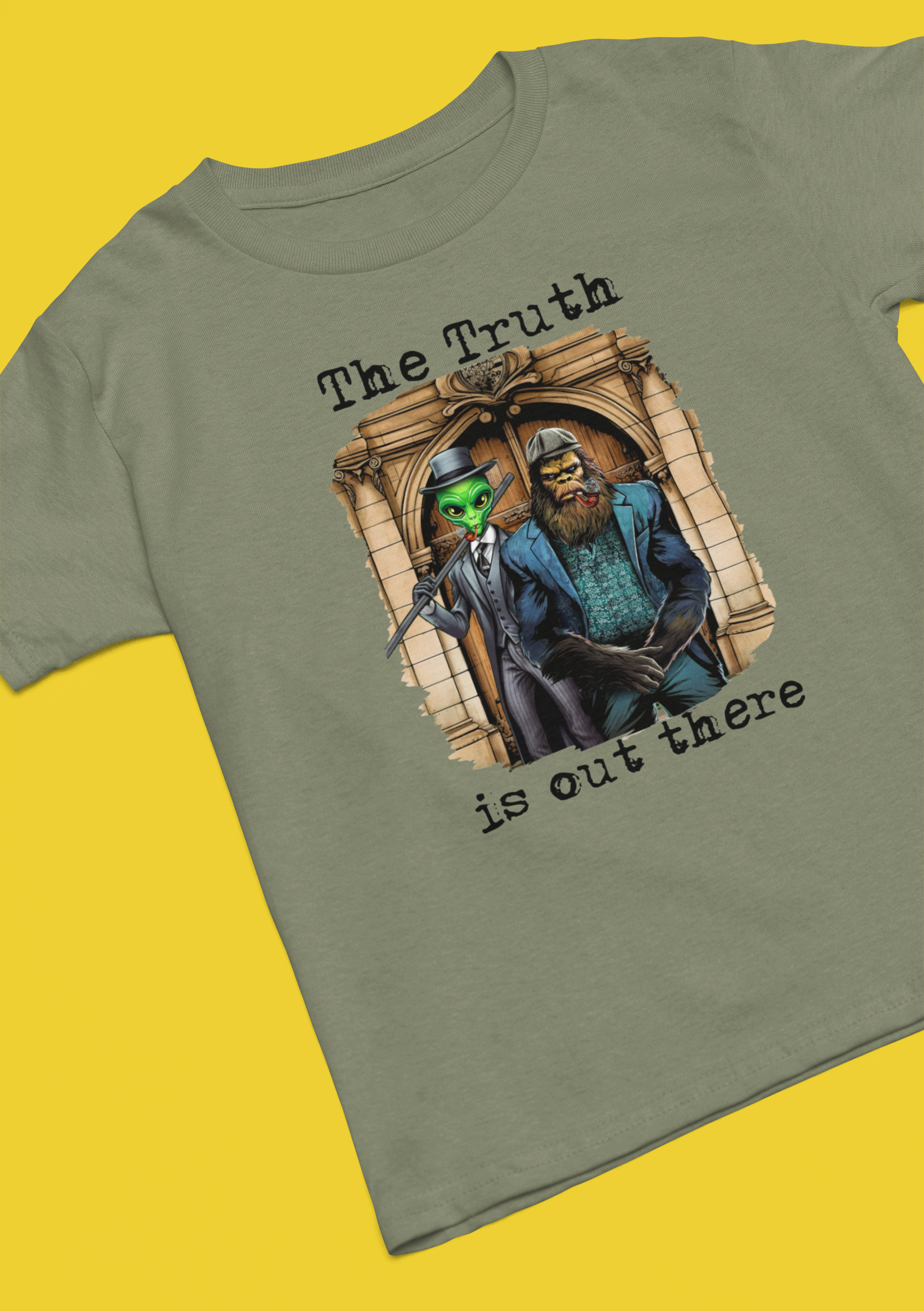 Truth Is Out There Bigfoot Military Green - Adult & Kids T-Shirts, Sweatshirts & Hoodies apparel design preview 1