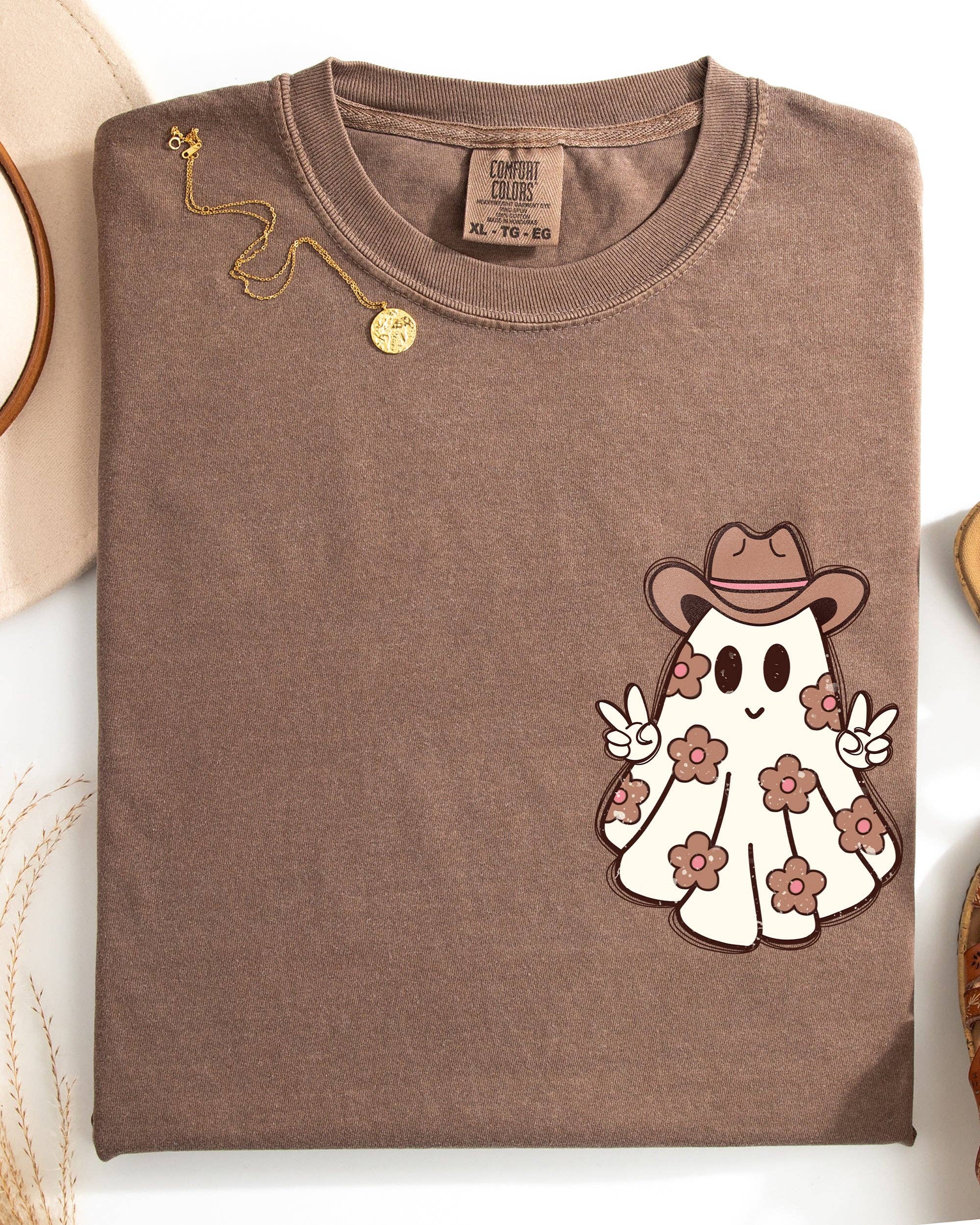 Cute Flower Ghost, Cowboy, Cowgirl, Halloween, Peace - Adult & Kids T-Shirts, Sweatshirts & Hoodies apparel design preview 1