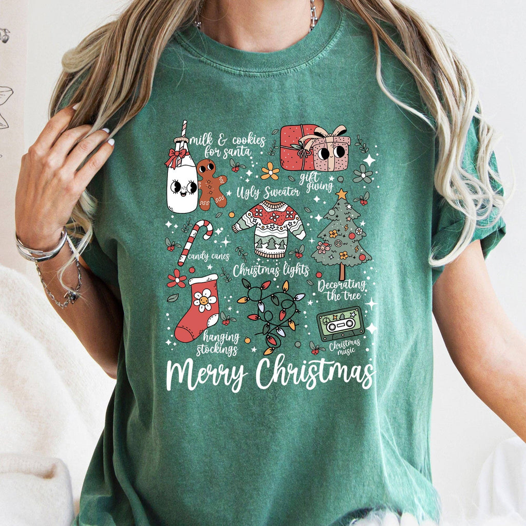 Merry Christmas Doodles, Cute, Santa, Tree, Retro, - Adult & Kids T-Shirts, Sweatshirts & Hoodies apparel design preview 1