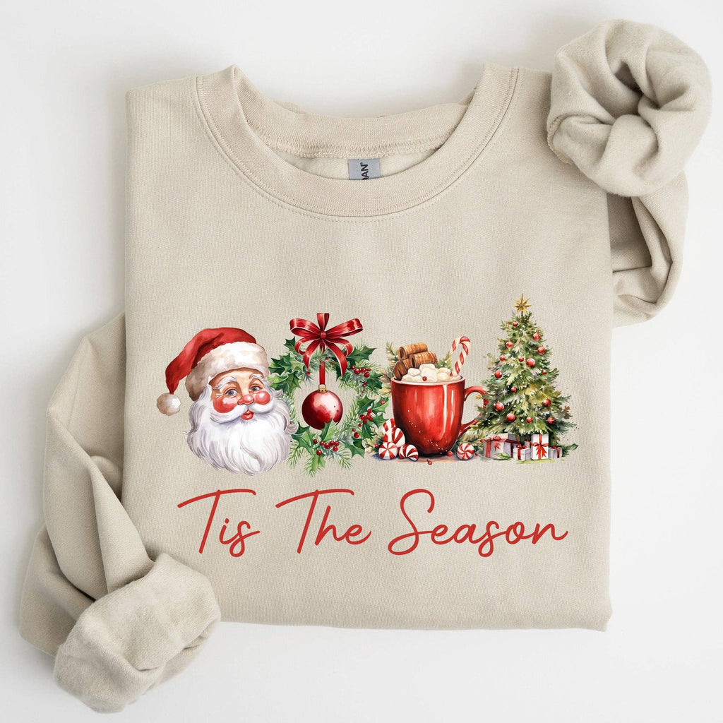Tis the Season, Retro Santa Coffee Christmas Tree - Adult & Kids T-Shirts, Sweatshirts & Hoodies apparel design preview 1