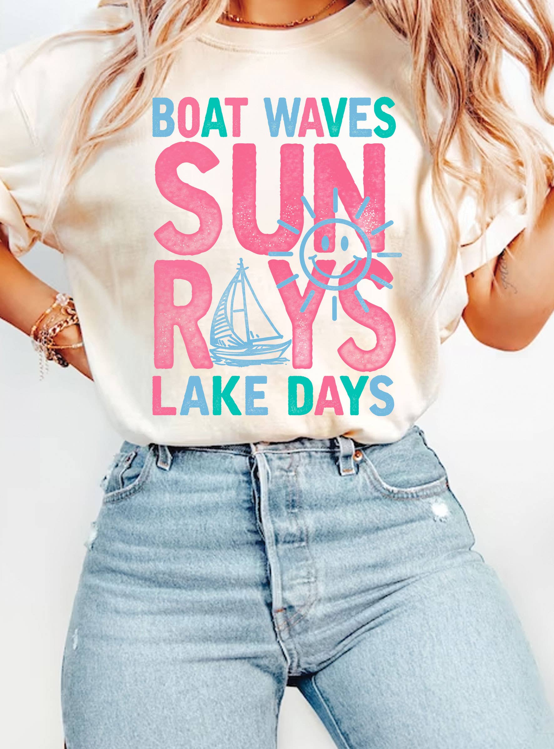 Boat Wave Sun Ray Lake Days Graphic - Adult & Kids T-Shirts, Sweatshirts & Hoodies apparel design preview 1