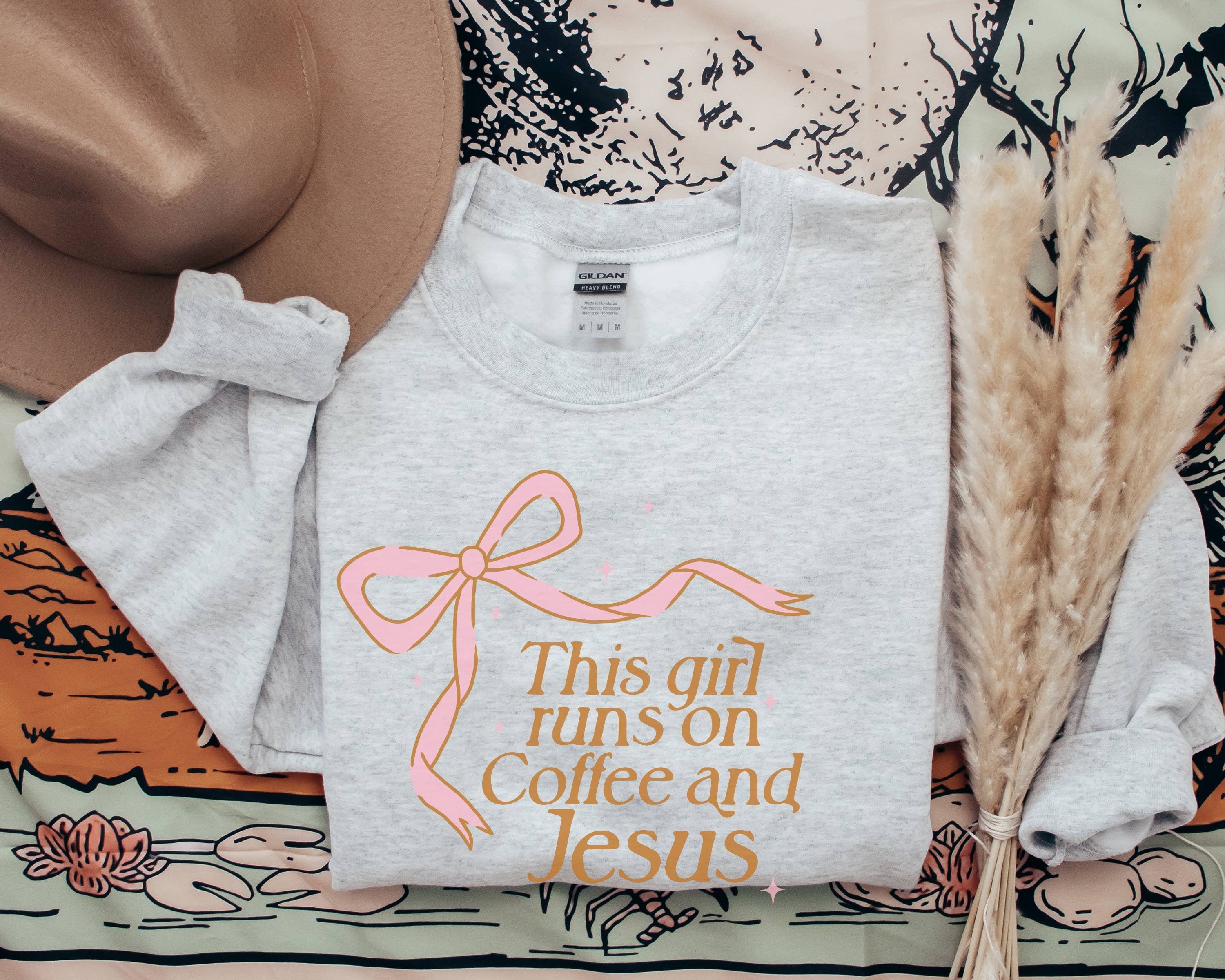 This Girl Runs On Coffee and Jesus Bow Christian - Adult & Kids T-Shirts, Sweatshirts & Hoodies apparel design preview 1