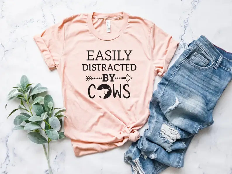 Easily Distracted By Cows - Adult & Kids T-Shirts, Sweatshirts & Hoodies apparel design preview 1