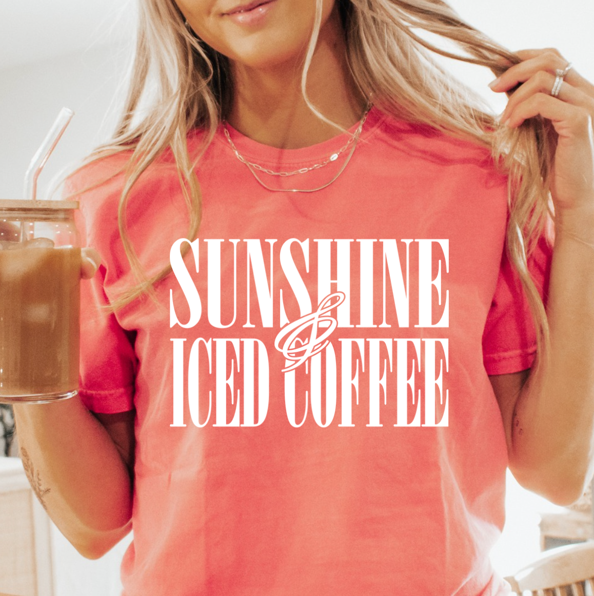 Sunshine and Iced Coffee Comfort Color - Adult & Kids T-Shirts, Sweatshirts & Hoodies apparel design preview 1