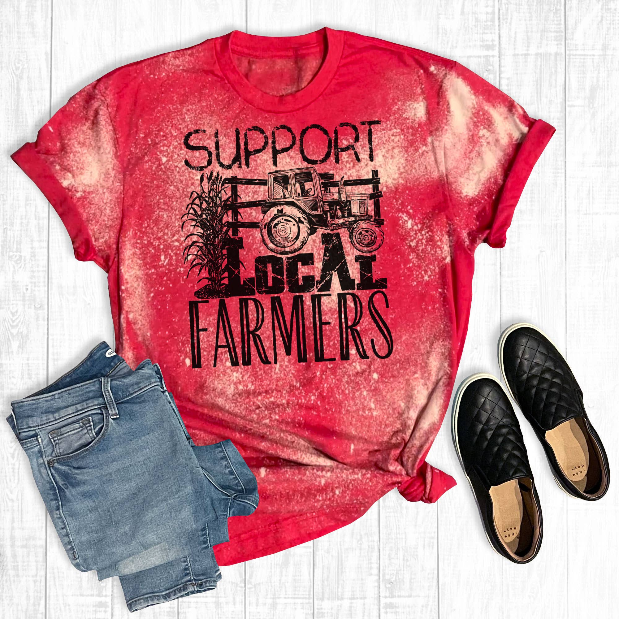 Distressed Support Local Farmers - Adult & Kids T-Shirts, Sweatshirts & Hoodies apparel design preview 1