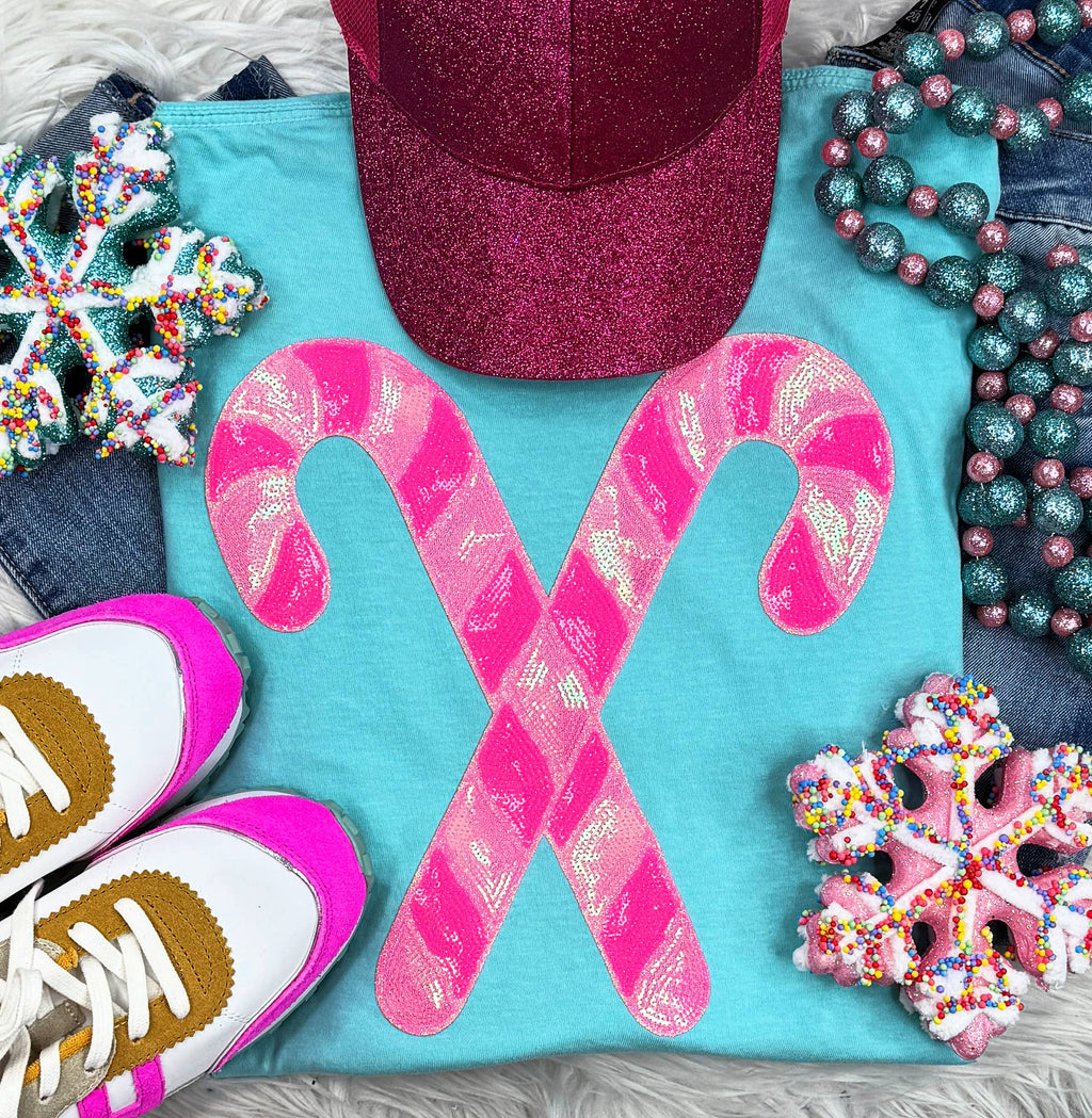 Pink Sequin Candy Canes Patch Pigment Dyed - Adult & Kids T-Shirts, Sweatshirts & Hoodies apparel design preview 1