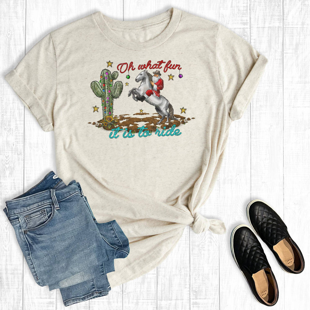Christmas Oh What Fun It Is To Ride Cowboy Santa - Adult & Kids T-Shirts, Sweatshirts & Hoodies apparel design preview 1