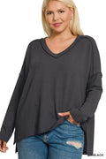 0816 Plus Raised Rib Hi Low V Neck Top SI-28344 - Adult & Kids T-Shirts, Sweatshirts & Hoodies apparel design preview 1