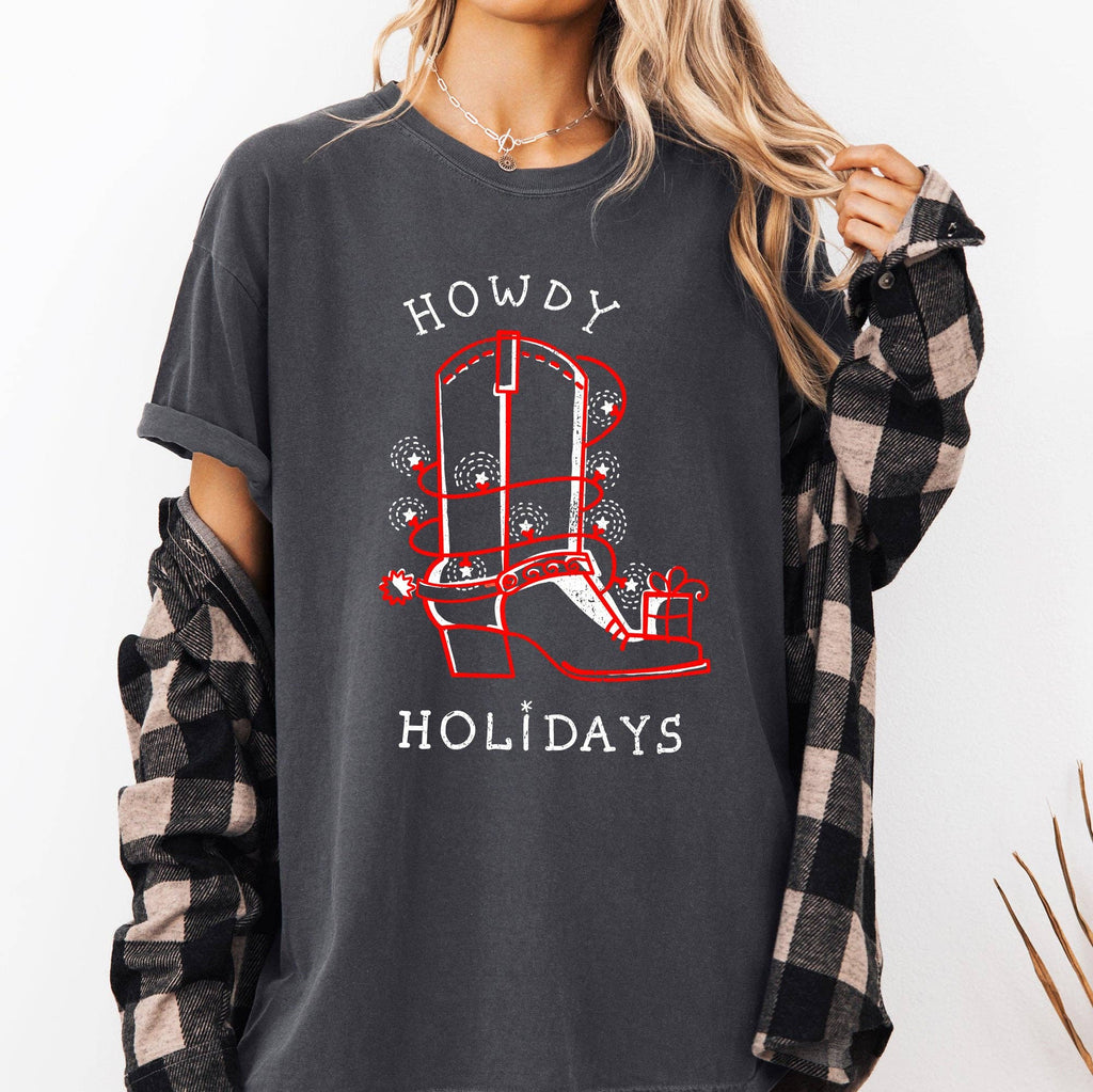Howdy Holidays, Christmas, Cowboy Boot Country Xmas - Adult & Kids T-Shirts, Sweatshirts & Hoodies apparel design preview 1