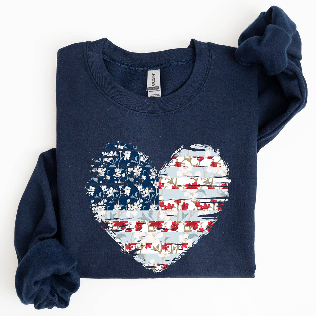 Floral Patriotic Hear, Flag, USA, Stars Stripes - Adult & Kids T-Shirts, Sweatshirts & Hoodies apparel design preview 1