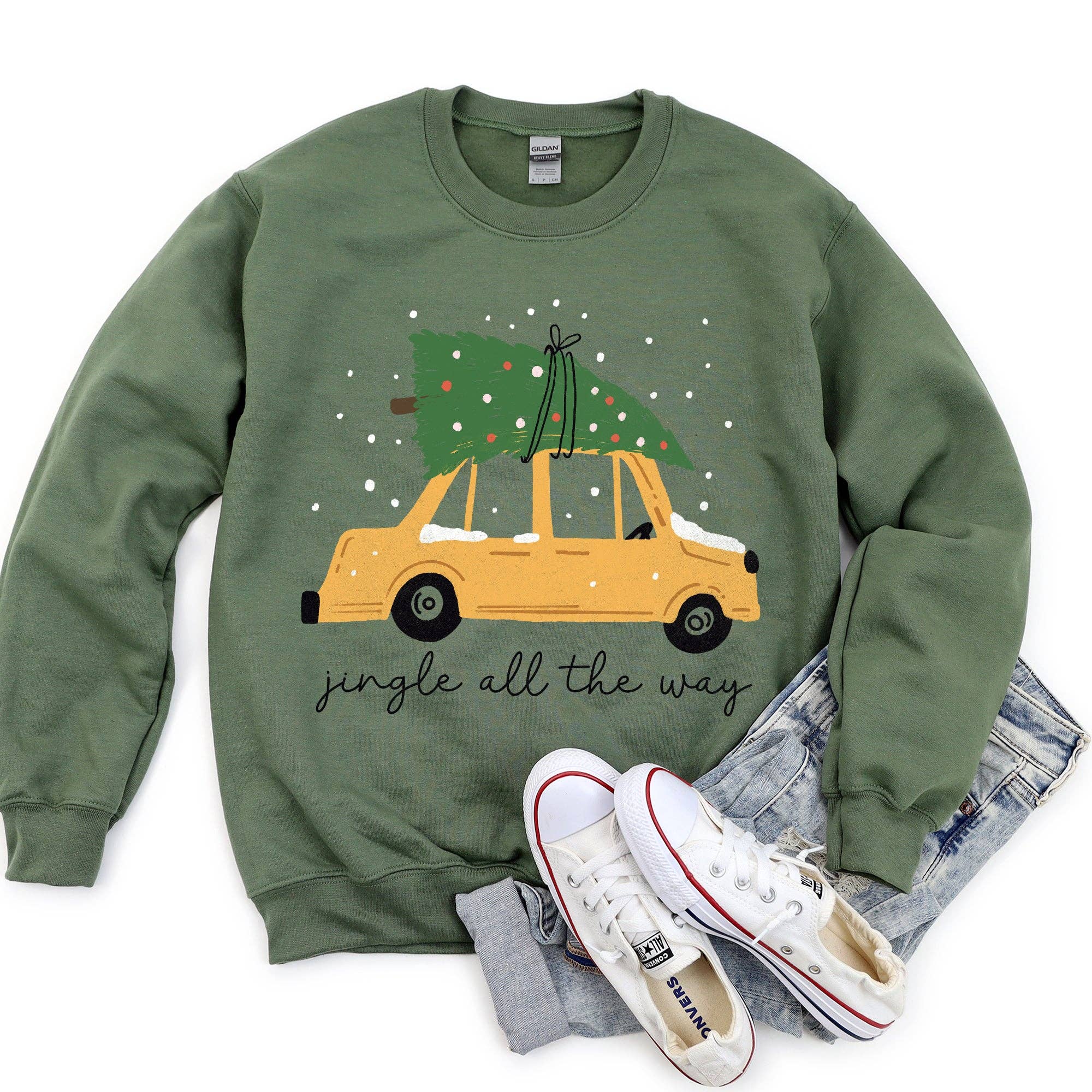Jingle All the Way, Retro Car, Christmas - Adult & Kids T-Shirts, Sweatshirts & Hoodies apparel design preview 1