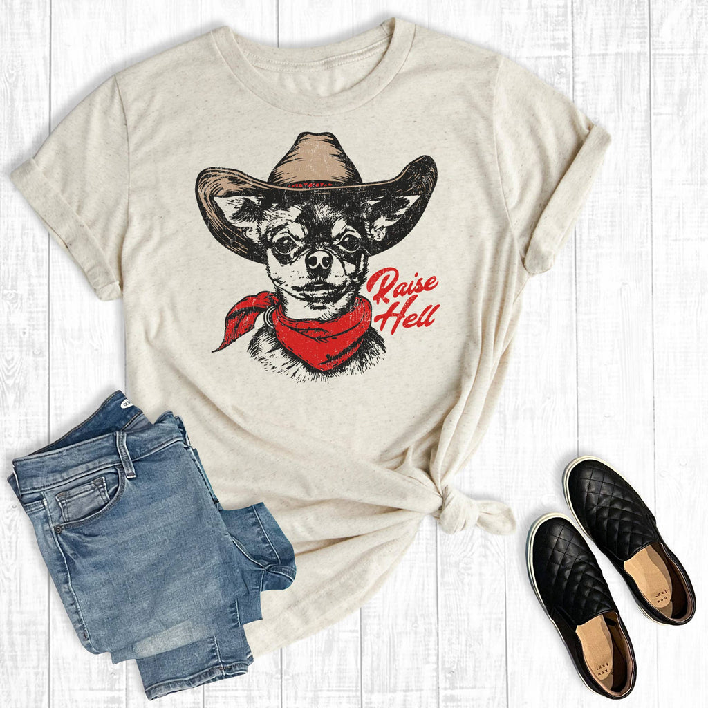 Western Raisin' Hell Cowboy Chihuahua Graphic - Adult & Kids T-Shirts, Sweatshirts & Hoodies apparel design preview 1