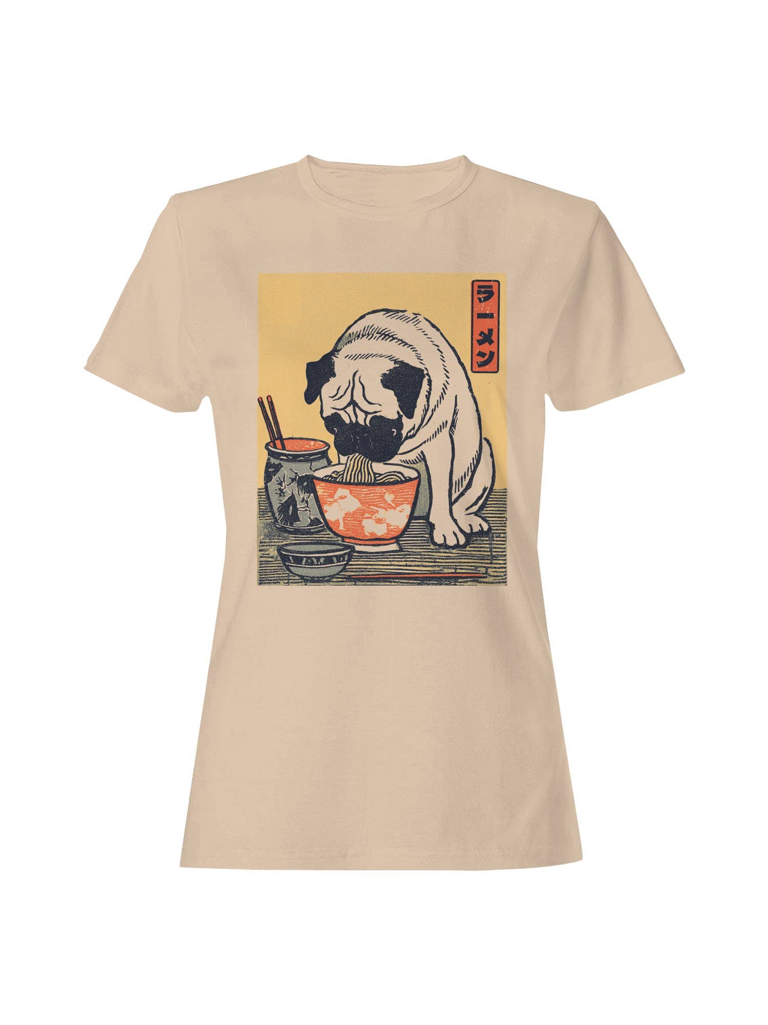 Pug Enjoying Ramen Art Print Women's - Adult & Kids T-Shirts, Sweatshirts & Hoodies apparel design preview 1