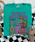 Checkered Howdy Halloween Comfort Color Island Green - Adult & Kids T-Shirts, Sweatshirts & Hoodies apparel design preview 1