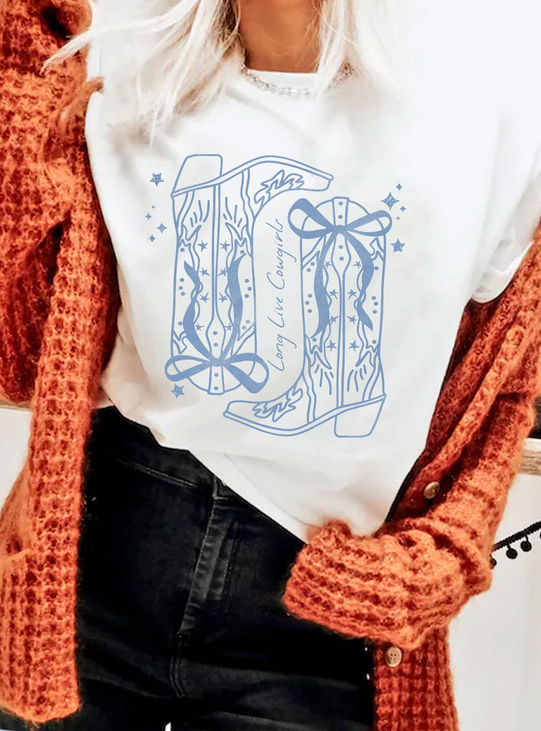 Long Live Cowgirls Western Ribbon Bow Boots Graphic - Adult & Kids T-Shirts, Sweatshirts & Hoodies apparel design preview 1