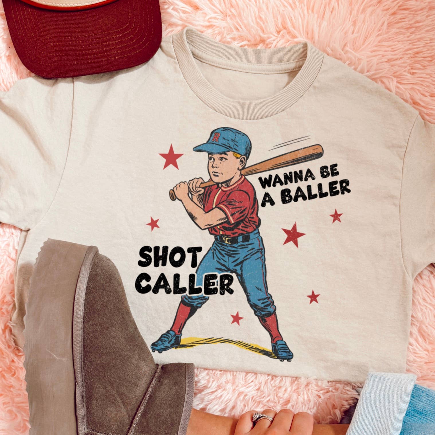 Wanna Be A Baller Shot Caller Baseball Graphic Gildan - Adult & Kids T-Shirts, Sweatshirts & Hoodies apparel design preview 1