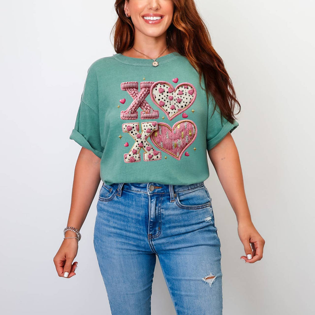 Faux Embroidery Xoxo Hearts - Adult & Kids T-Shirts, Sweatshirts & Hoodies apparel design preview 1