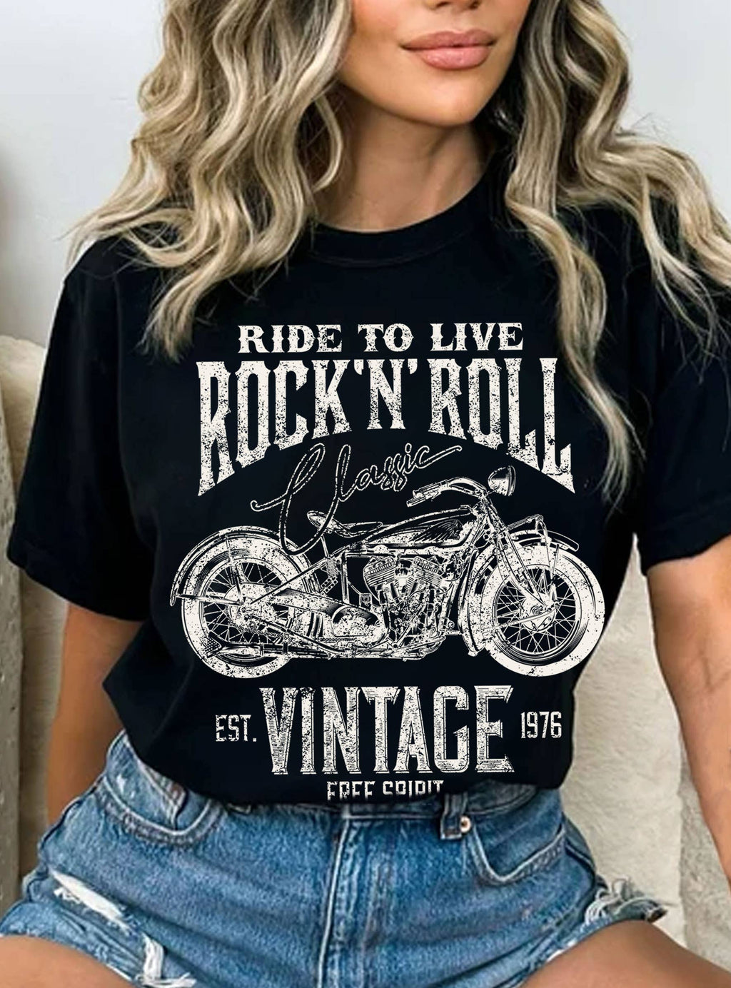 Rock and Roll Motorcycle Graphic - Adult & Kids T-Shirts, Sweatshirts & Hoodies apparel design preview 1