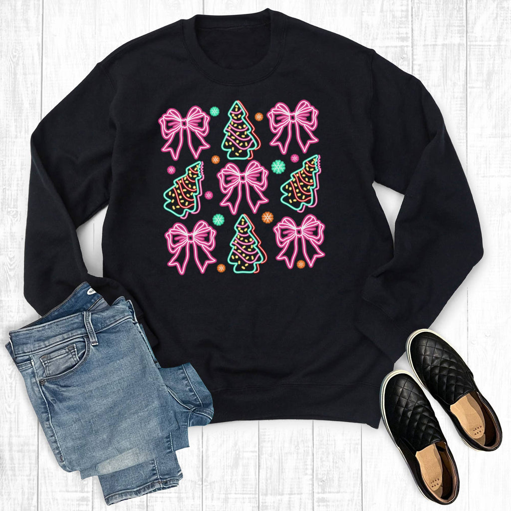 Neon Coquette Christmas Bows - Adult & Kids T-Shirts, Sweatshirts & Hoodies apparel design preview 1