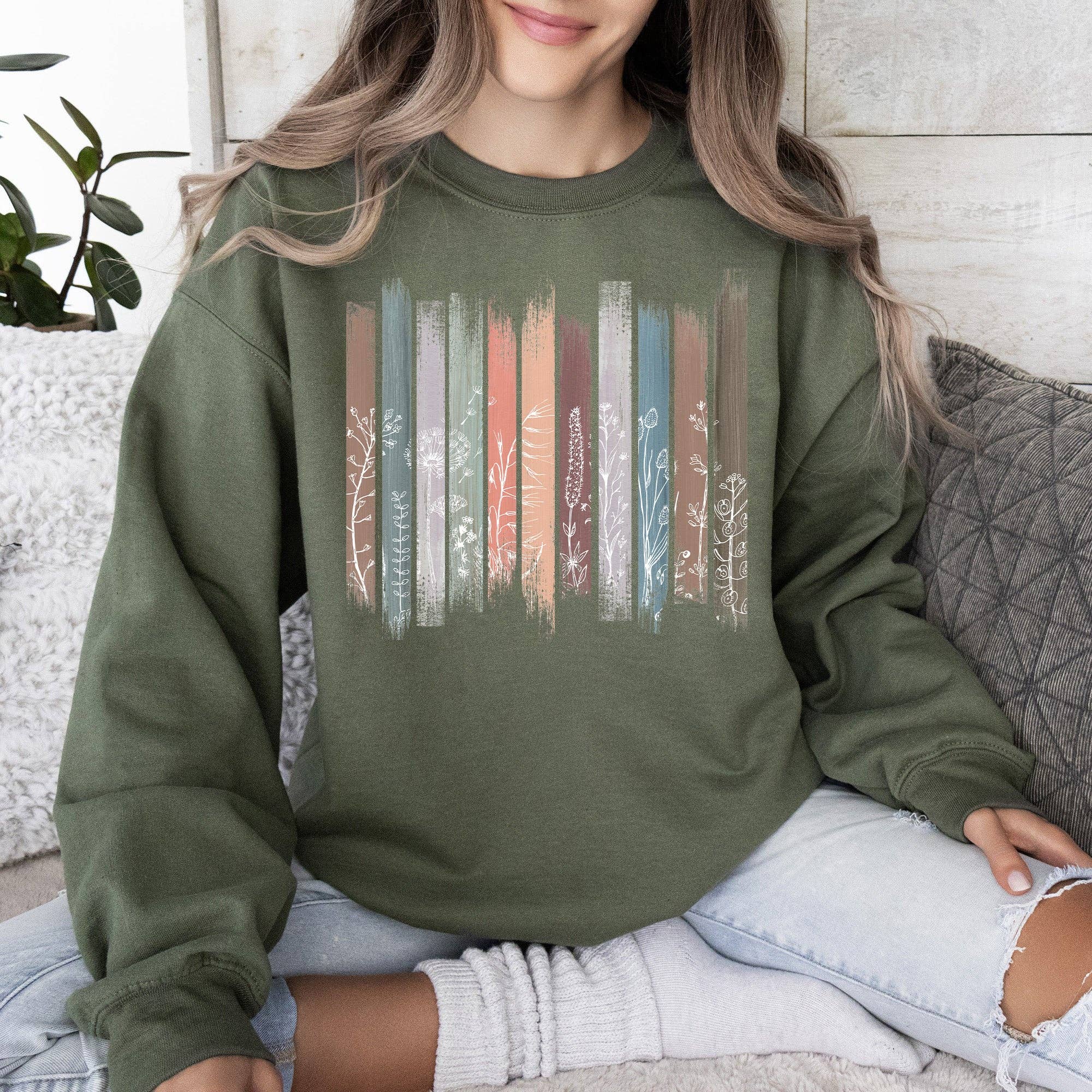 Wildflowers, Nature, Floral, Botanical Stripes - Adult & Kids T-Shirts, Sweatshirts & Hoodies apparel design preview 1